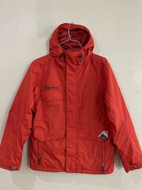 Burton Orange Hooded Snowboarding Jacket with Embroidered Logo Men’s Size Small